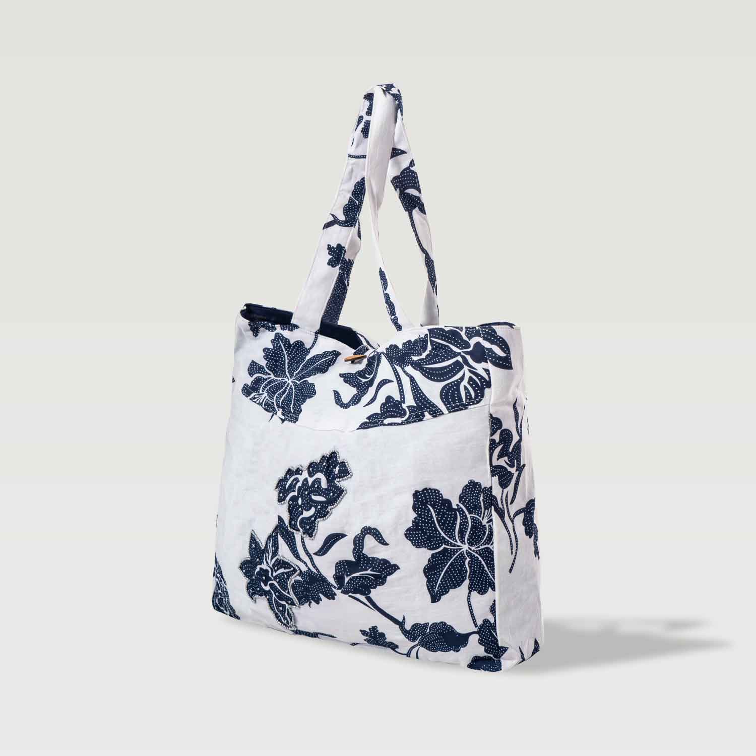 Borsa in cotone bianca e blu