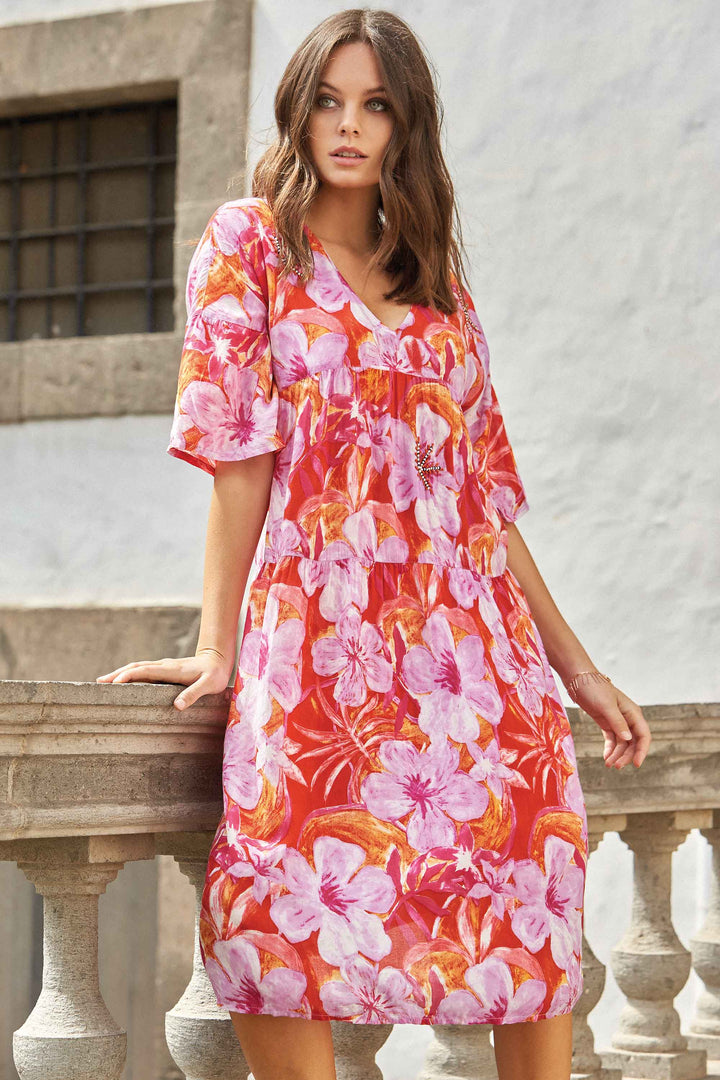 Vestito midi a fiori Aruba